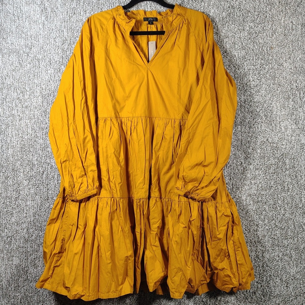 J.Crew Tiered Mini Dress Mustard Yellow Ruffle V-Neck Boho Women XL